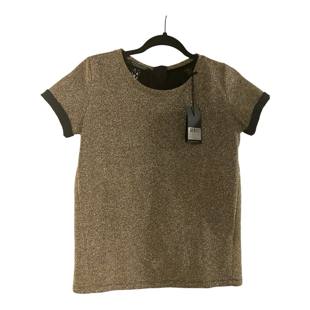 Scotch & Soda Gold Metallic Short Sleeve Top with Black Trim
